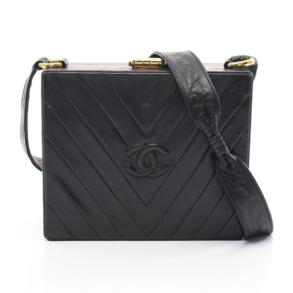 CHANEL V-Stitch Chevron Shoulder crossbody Bag Lambskin Black Used COCO GHW