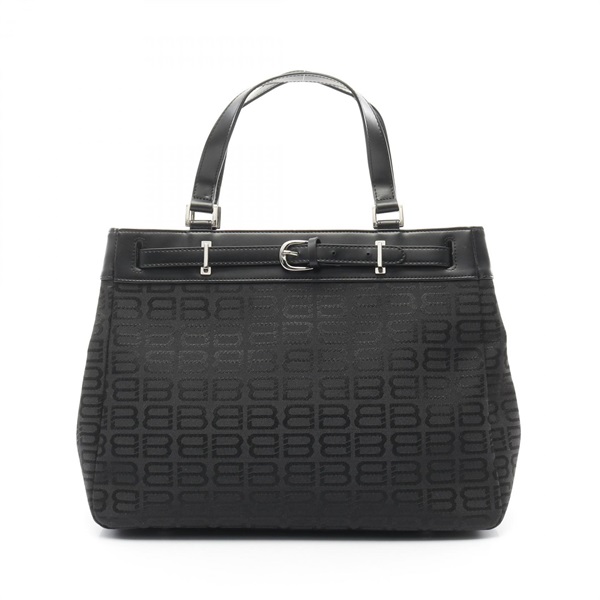 BALENCIAGA BB pattern Hand Tote Bag canvas leather Black Used Women
