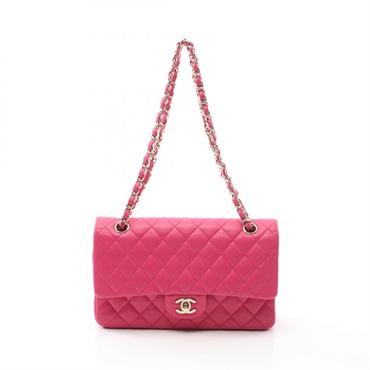 CHANEL Matelasse W flap Shoulder Bag A01112 Lamb sheep leather Pink Used GHW CC