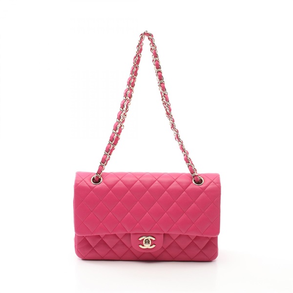 CHANEL Matelasse W flap Shoulder Bag A01112 Lamb sheep leather Pink Used GHW CC