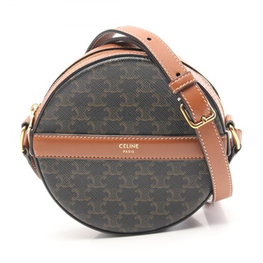 CELINE Round Purse Triomphe Shoulder Bag 10G342CAM canvas leather Brown Used