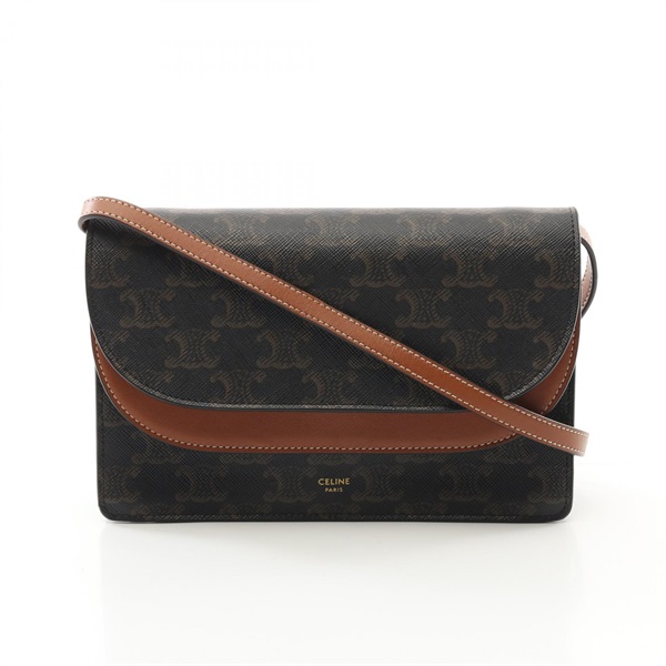 CELINE Shoulder Bag 10D852CG9.04LU canvas leather Black Brown Used Women