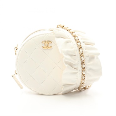 CHANEL Matelasse Mini Chain Shoulder Bag AP1894 Lamb sheep leather White Used CC