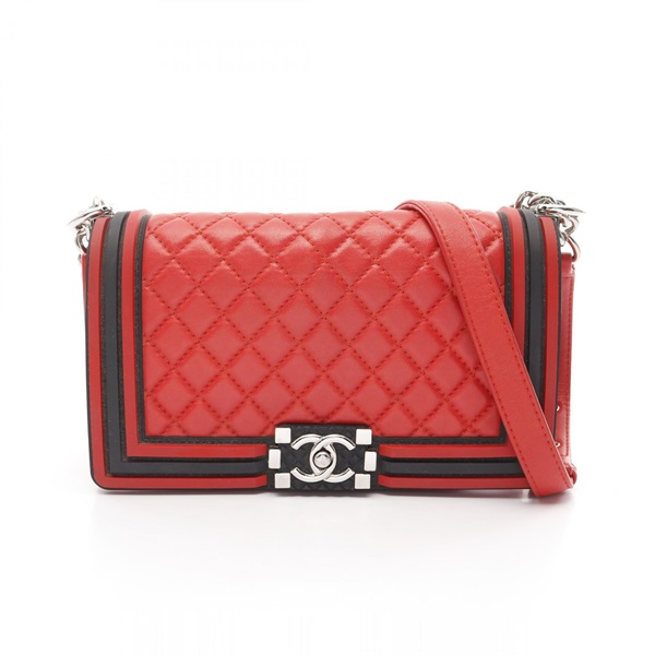 CHANEL Boy chanel Shoulder Bag A67086 Lamb skin sheep leather Red Black Used SHW