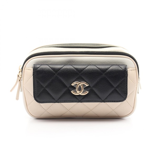 CHANEL Matelasse Waist bag AS1370 leather Beige White Black Used Women GHW CC