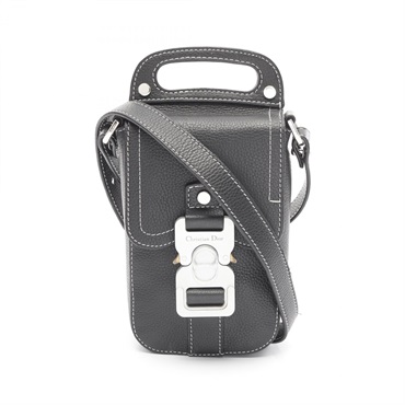 Christian Dior saddle vertical pouch crossbody Shoulder Bag leather Black Used