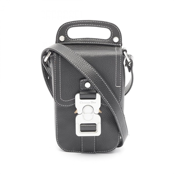 Christian Dior saddle vertical pouch crossbody Shoulder Bag leather Black Used