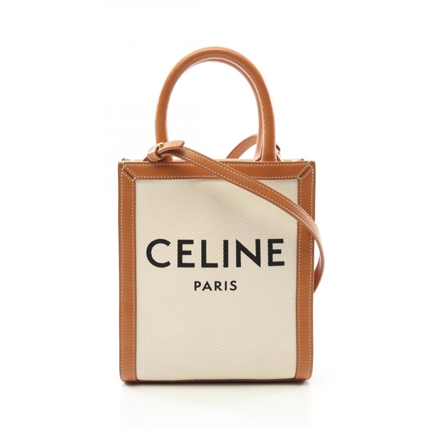 CELINE mini vertical cabas 2way Handbag 193302 canvas leather Beige Brown Used