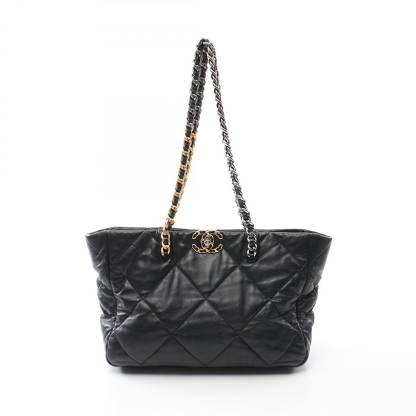CHANEL 19 Matelasse Chain Tote Bag AS3660 Lamb sheep leather Black Used GHW CC