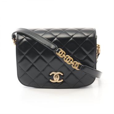 CHANEL Matelasse Crossbody Chain Shoulder Bag leather Suede Black Used Women GHW