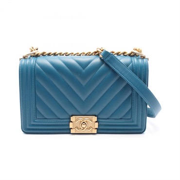 CHANEL Boy Chanel Chevron V Stitch chain Shoulder Bag A67086 leather Green GHW