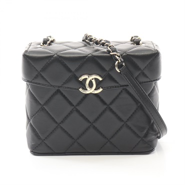 CHANEL Matelasse Chain Shoulder Bag Lambskin sheep leather Black Used Women GHW