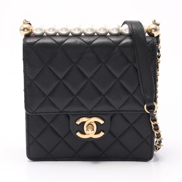CHANEL Matelasse Pearl Shoulder Bag AS0584 Lamb sheep leather Black Used GHW CC