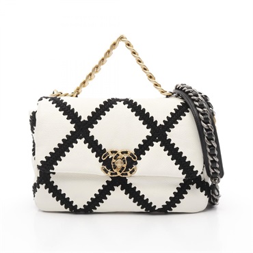 CHANEL 19 dix-neuf Matelasse Shoulder Bag AS1160 leather Fabric White Black Used