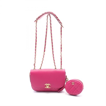 CHANEL Matelasse chain Shoulder Bag leather Pink Magenta Used GHW