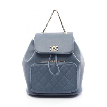 CHANEL Matelasse Business Affinity Backpack A93748 leather Blue Used Women GHW