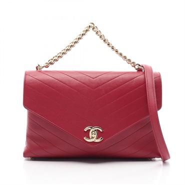 CHANEL V-Stitch Chevron chain Shoulder Bag A57551 leather Red Used GHW