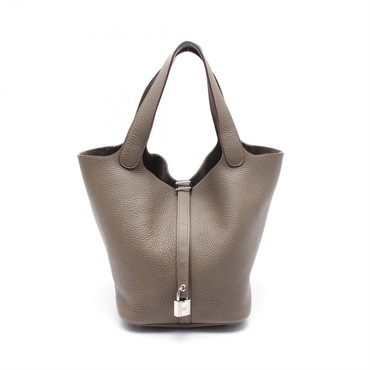 HERMES Picotin Lock MM Hand bag O 060991CK Taurillon Clemence Etain Used SHW