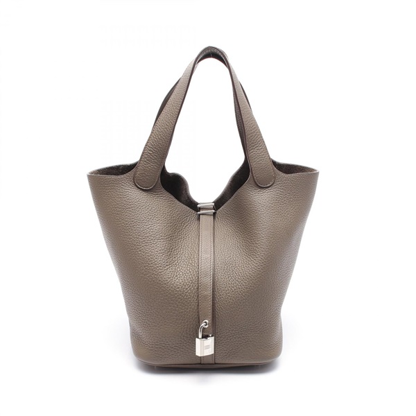 HERMES Picotin Lock MM Hand bag O 060991CK Taurillon Clemence Etain Used SHW