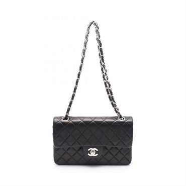 CHANEL Matelasse W flap chain Shoulder Bag A01113 Lambskin Black Used SHW