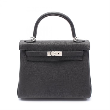 HERMES Kelly 25 Hand bag W Inside stitched 044624CK Togo leather Black Used SHW