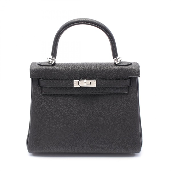 HERMES Kelly 25 Hand bag W Inside stitched 044624CK Togo leather Black Used SHW