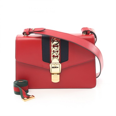 GUCCI Sylvie Small Webline Shoulder Bag 421882 leather Red Navy Used