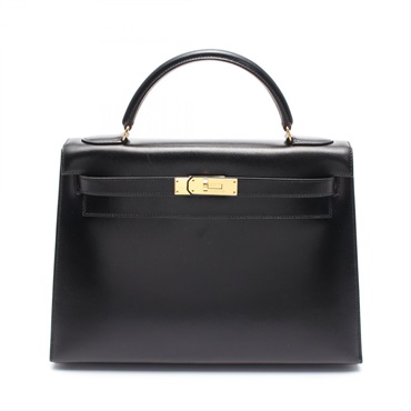 HERMES Kelly 32 2way shoulder Hand bag X Outside stitched Box calf Black GHW