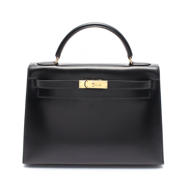 HERMES Kelly 32 2way shoulder Hand bag X Outside stitched Box calf Black GHW