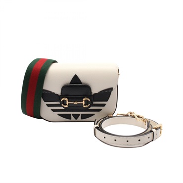 GUCCI × adidas Horsebit 1955 Shoulder Bag 658574 leather White Black Used Women