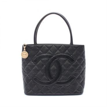 CHANEL Medallion tote Bag A01804 leather Black Used GHW