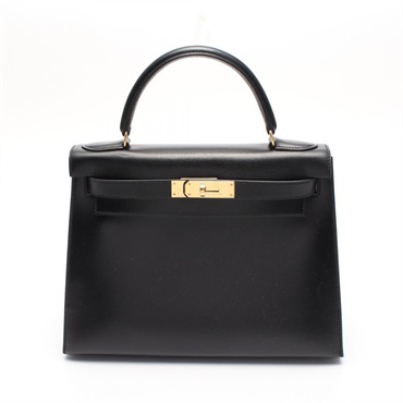 HERMES Kelly 28 Hand bag V shoulder Box calf leather Black GHW used