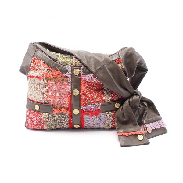 CHANEL Girl chanel Shoulder Bag Fabric leather Multicolor Khaki Used Women GHW
