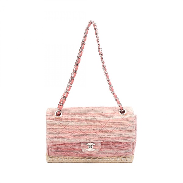 CHANEL Matelasse espadrilles Shoulder Bag leather rubber Jute Pink Beige Used CC