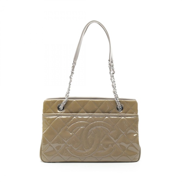 CHANEL Matelasse Chain shoulder Tote Bag A67294 Patent leather Beige Used SHW CC