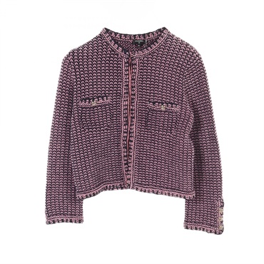 CHANEL COCO Mark button cardigan P70487K10067 cashmere cotton Pink Navy Used #42