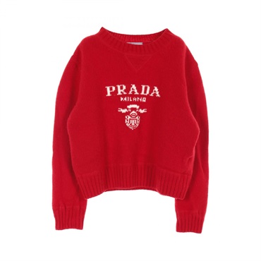 PRADA logo knit P24N1B wool cashmere Red White Used Women