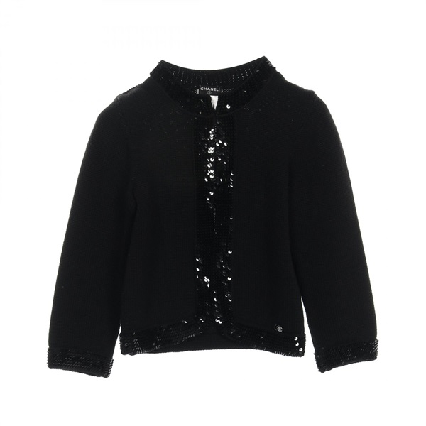 CHANEL cardigan #38 knitwear P30293K00367 wool Black Used