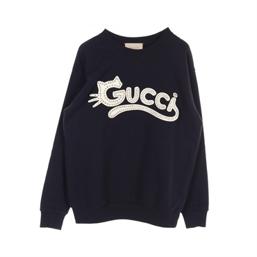 GUCCI KITTEN LOGO sweatshirt XS size 617964 cotton Navy Used