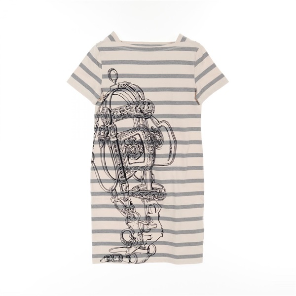 HERMES BRIDES de GALA Dress #34 short sleeves 17-7746 cotton Beige Gray Used