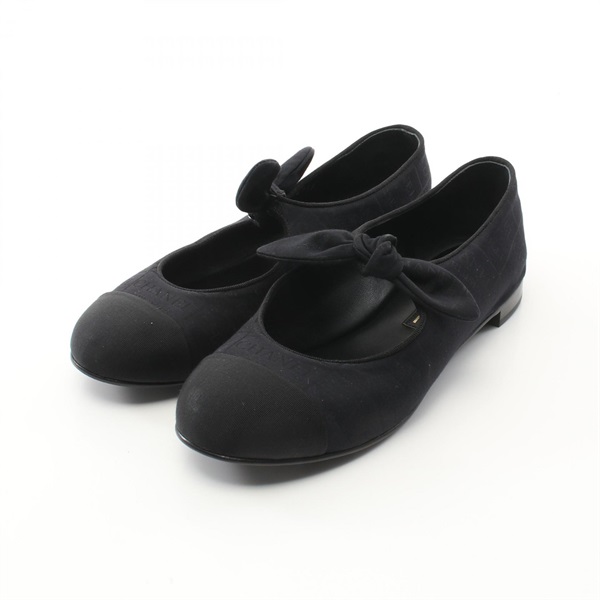 CHANEL Merry Jane Shoes Flat G46149 silk Cotton Grosgrain Black Used Women 38C
