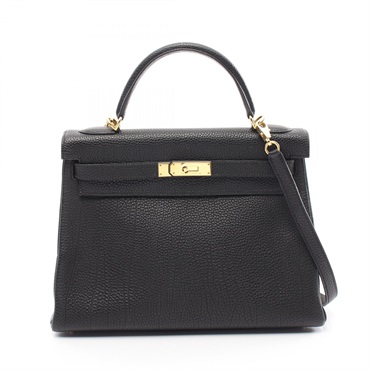 HERMES Kelly 32 Hand bag D Inside stitched 027631CC Togo leather Black Used GHW