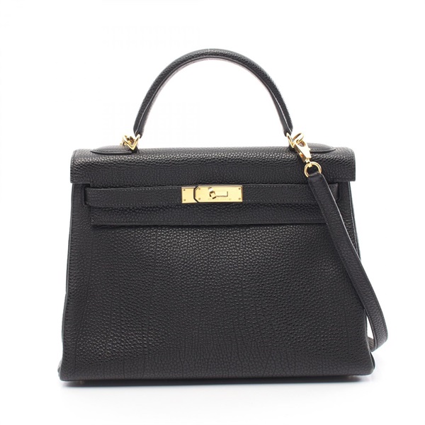 HERMES Kelly 32 Hand bag D Inside stitched 027631CC Togo leather Black Used GHW