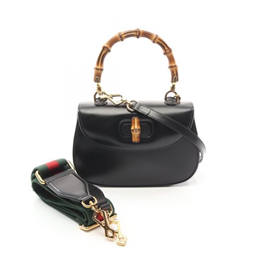 GUCCI Bamboo 1947 2way Hand shoulder crossbody bag 675797 leather Black Used