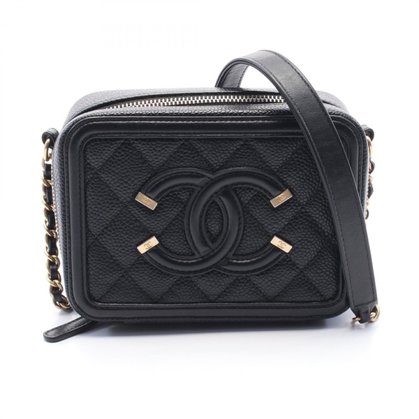 CHANEL CC filigree mini vanity Shoulder Bag A84452 leather Black Used Women GHW