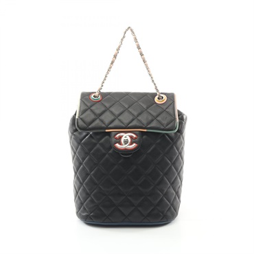 CHANEL Matelasse Backpack A93729 Lamb sheep leather Black Multicolor Used SHW CC