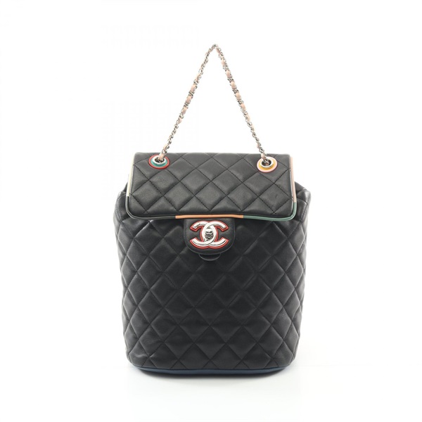 CHANEL Matelasse Backpack A93729 Lamb sheep leather Black Multicolor Used SHW CC