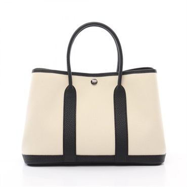 HERMES Garden party TPM Tote Bag W Toile Military Negonda leather Vanille SHW