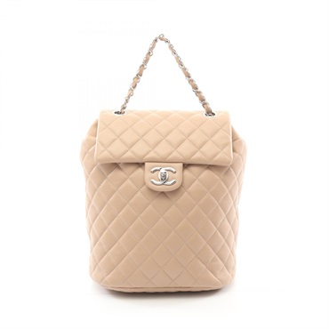 CHANEL Matelasse Rucksack Backpack bag A91121 Lambskin Beige Used SHW