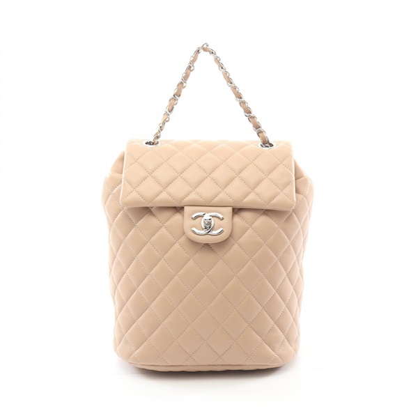 CHANEL Matelasse Rucksack Backpack bag A91121 Lambskin Beige Used SHW
